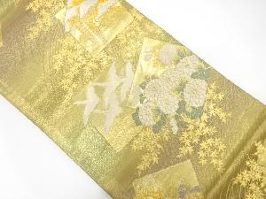 引き箔色紙散らしに鶴・花模様織り出し袋帯